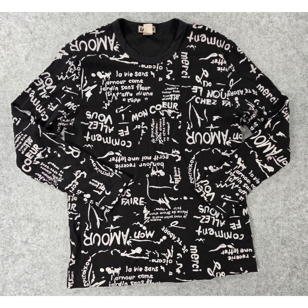 Vintage YMLA Long Sleeve Thermal Rave Skater French Thermal Shirt L Y2K 90s